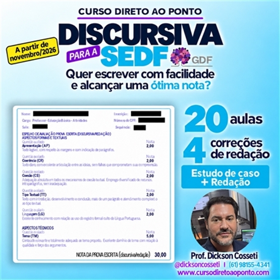 Novo curso de Discursiva para a SEDF/2027 - Todos os cargos